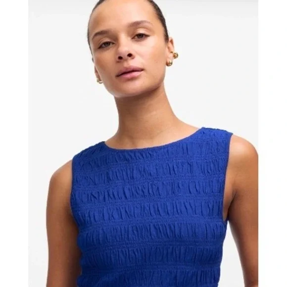 Madewell Top Womens XS Blue Smocked Boatneck Tank Brilliant Sapphire NV912 - Picture 3 of 12